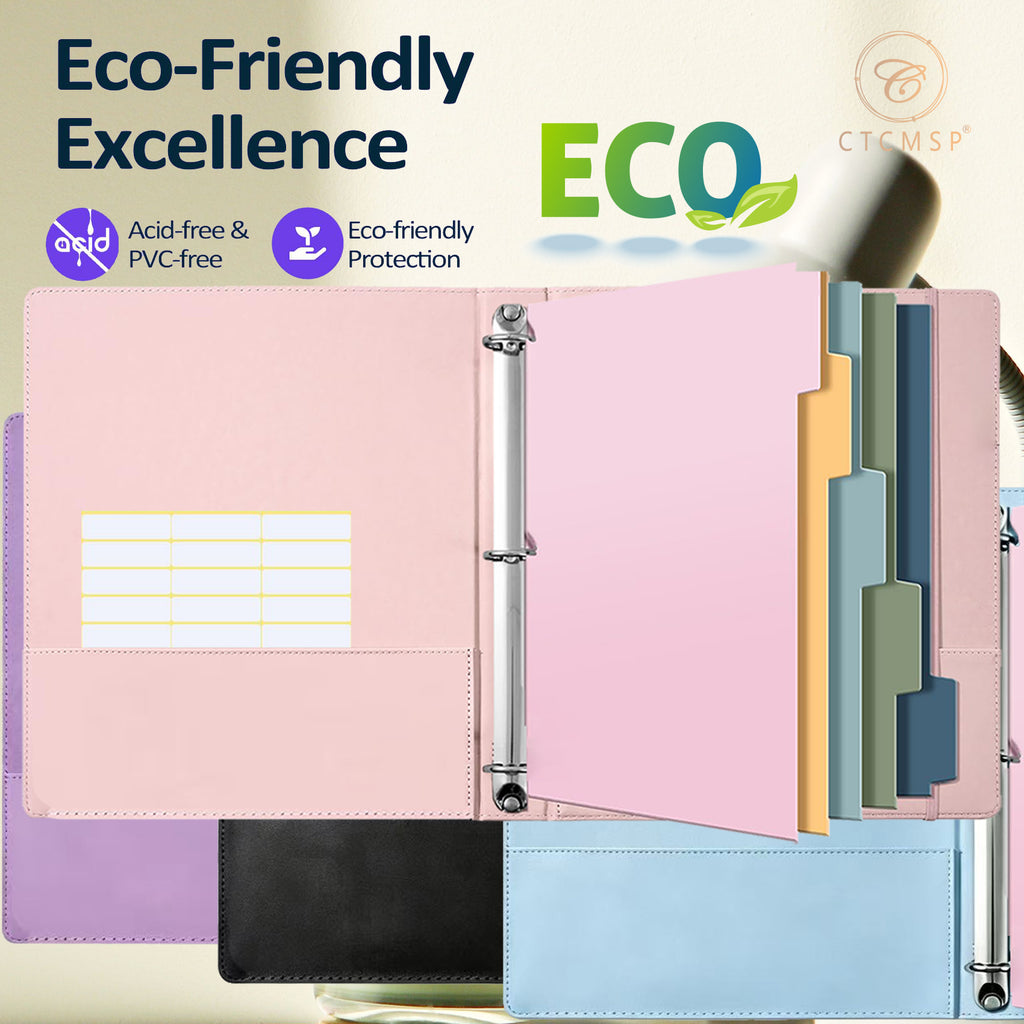 CTCMSP 3 Ring Binder with Dividers Tab Fits 200 Sheets of 8.5x11 Paper,1 Inch Durable Heavy Duty,Customizable Clear Cover with Inside Pockets