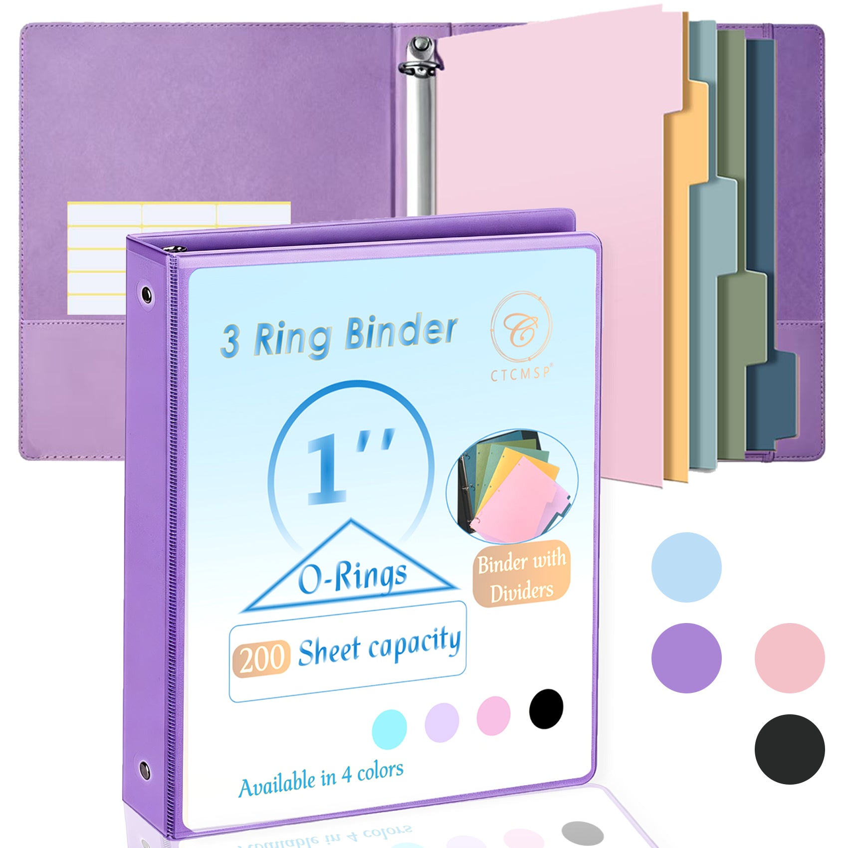 CTCMSP 3 Ring Binder with Dividers Tab Fits 200 Sheets of 8.5x11 Paper,1 Inch Durable Heavy Duty,Customizable Clear Cover with Inside Pockets