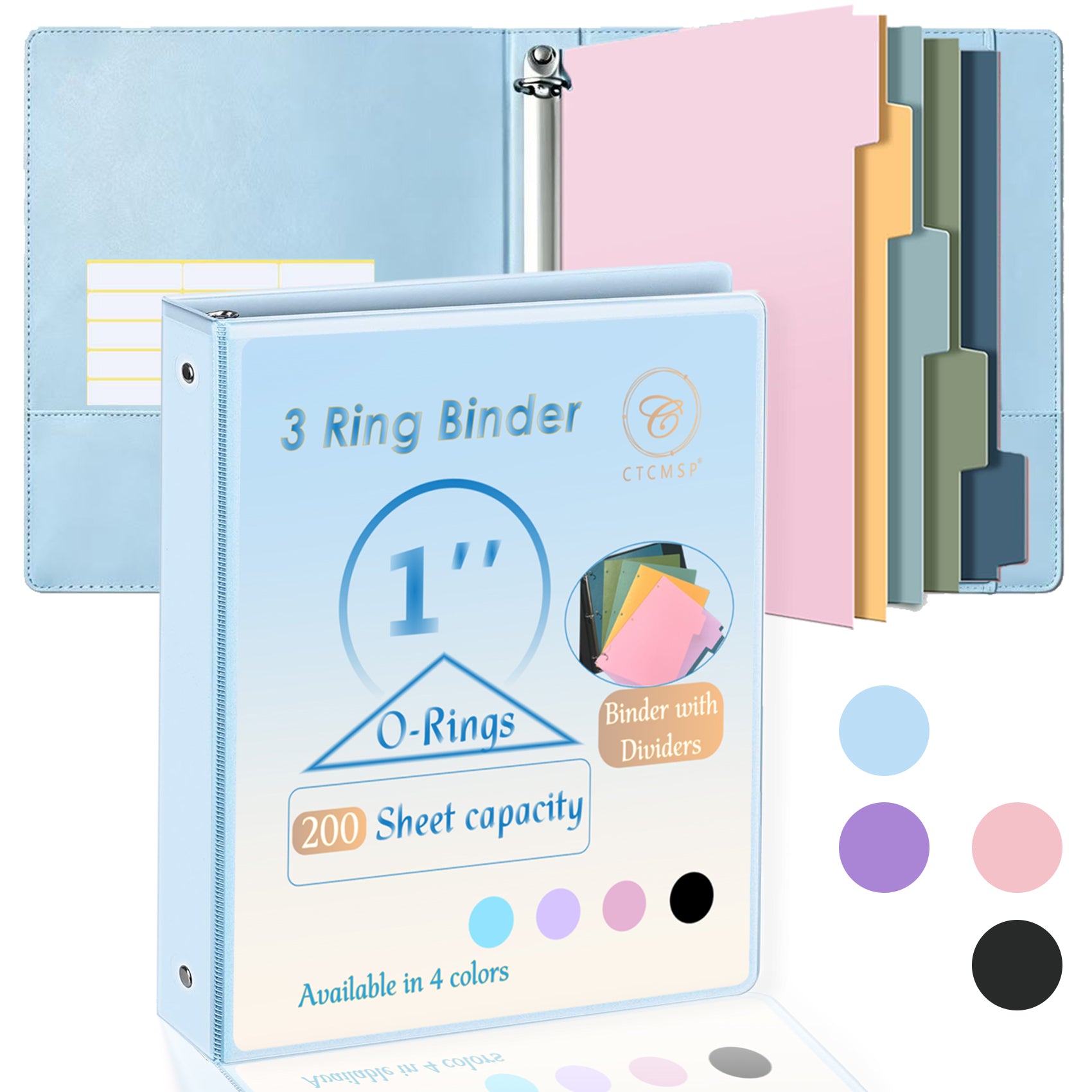 CTCMSP 3 Ring Binder with Dividers Tab Fits 200 Sheets of 8.5x11 Paper,1 Inch Durable Heavy Duty,Customizable Clear Cover with Inside Pockets