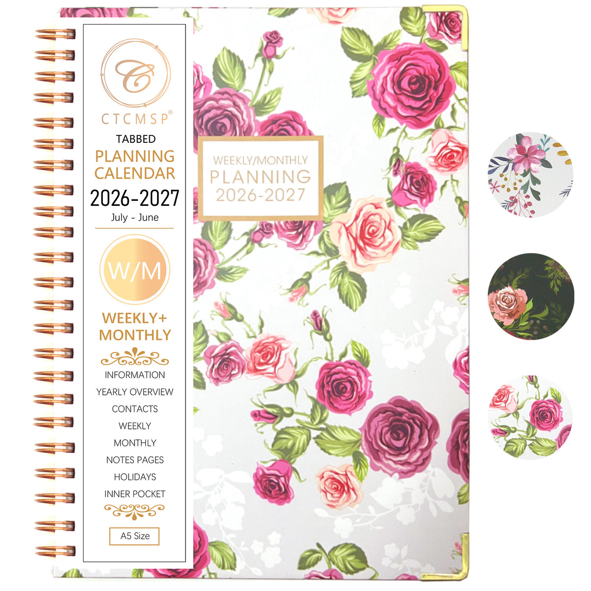 Planner 2026-2027 Calendar Notebook(Jul.2026-Jun.2027,6.3"x8.5") Weekly Monthly Planner for Women Men 2026-2027 Planner Supplies-Flower