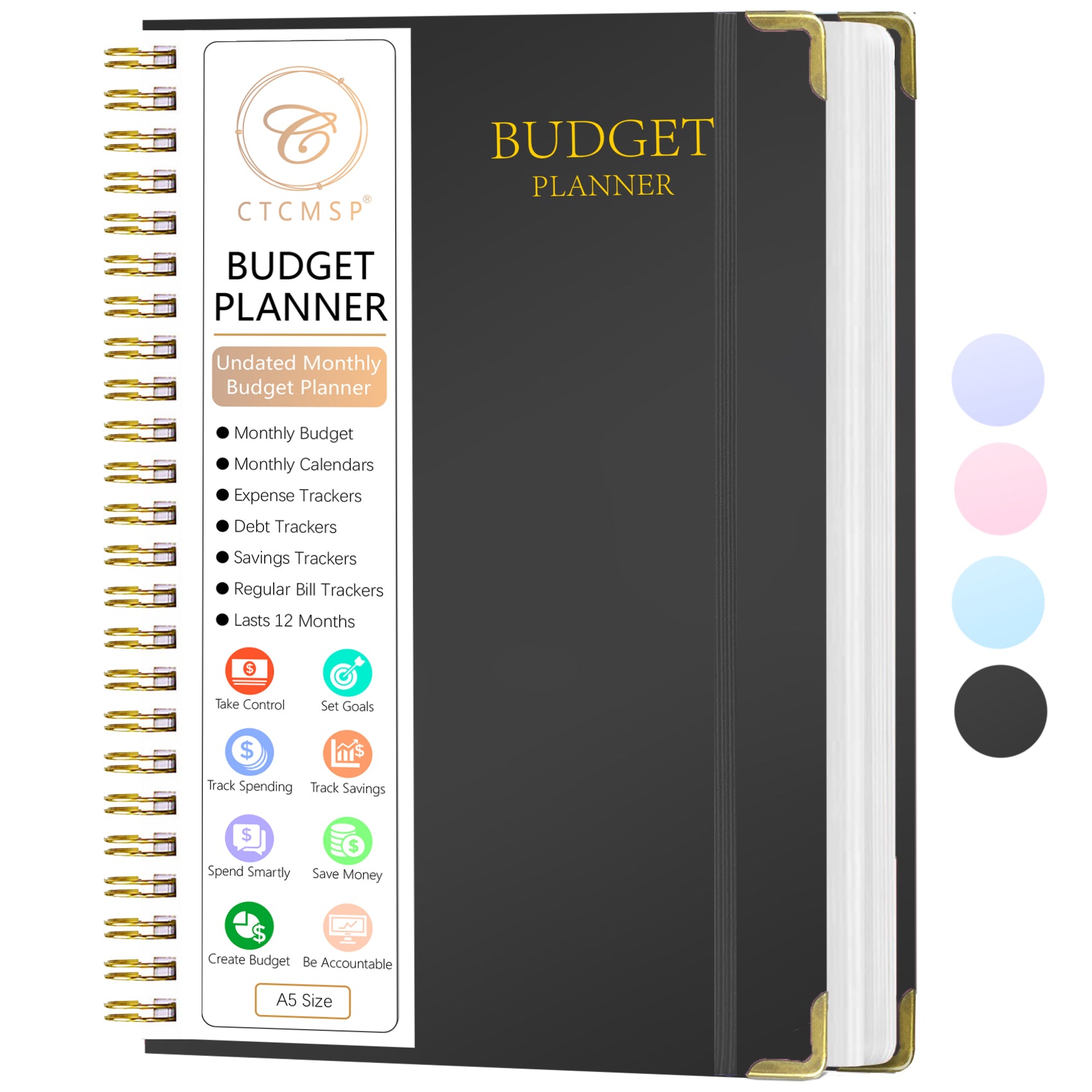 CTCMSP Hardcover Budget Planner-Monthly Budget Book with Expense Tracker Spiral Notebook,Undated 12 Month Bill Organizer & Finance Planner to Manage Your Money