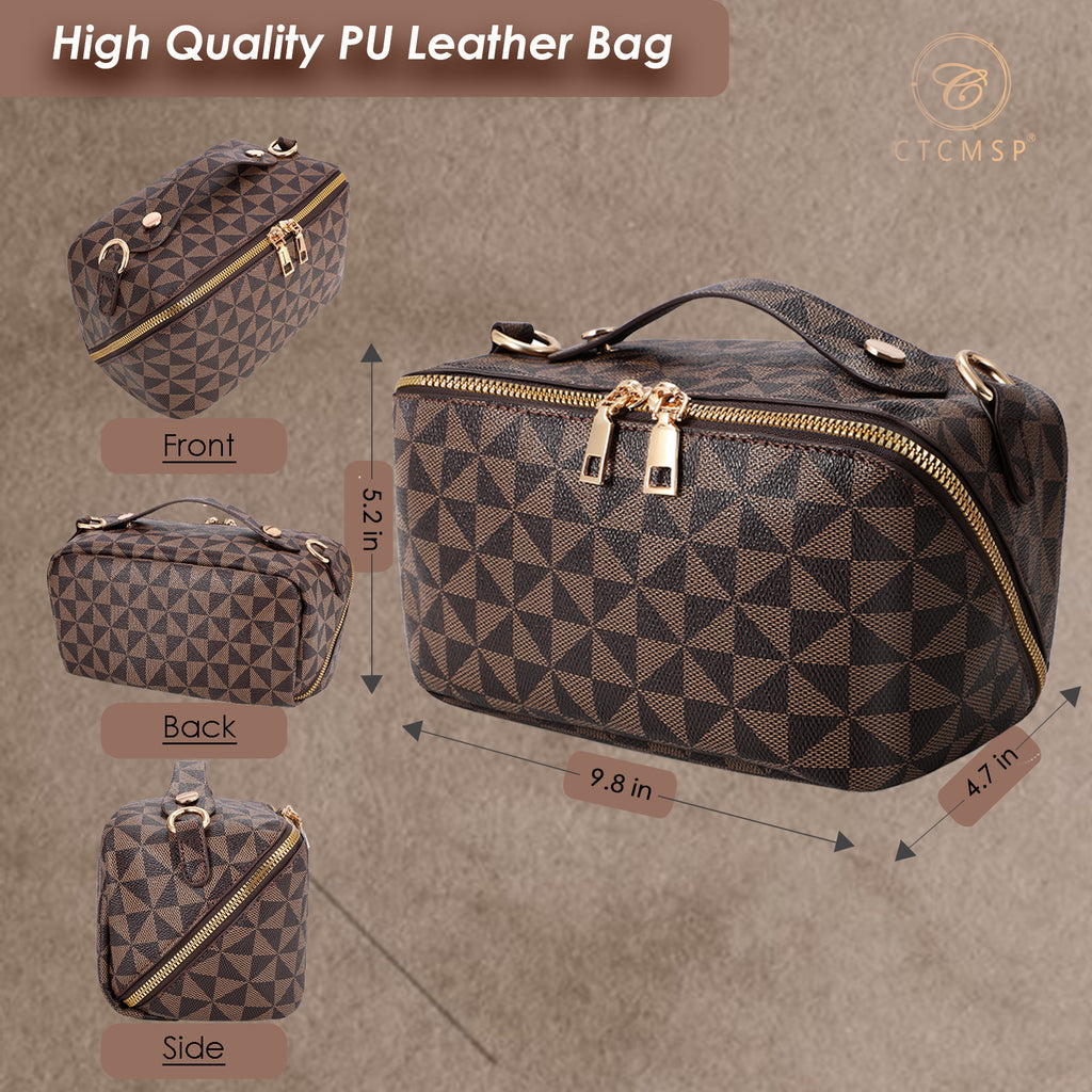 Travel Makeup Bag,2 in 1 Crossbody Cosmetic Zipper Pouch for Makeup Kit Organizer Bag with Handle&Strap