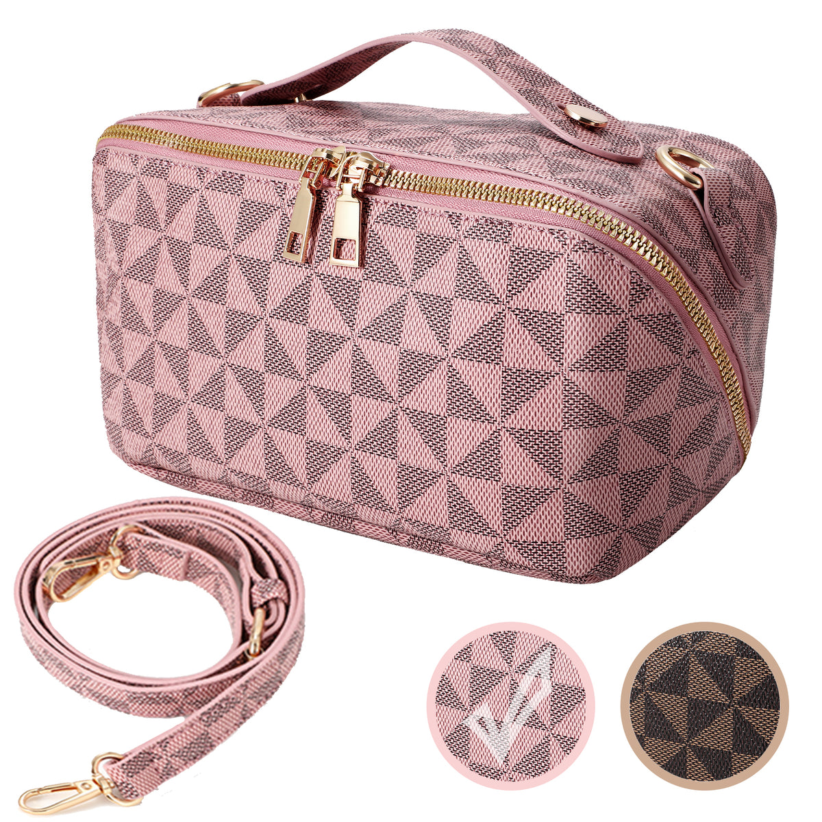 Travel Makeup Bag,2 in 1 Crossbody Cosmetic Zipper Pouch for Makeup Kit Organizer Bag with Handle&Strap