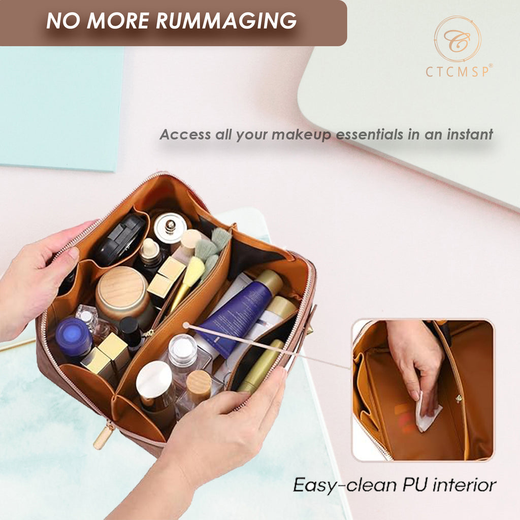 2 in 1 Crossbody Makeup Bag for Women Men,Spacious Leather Cosmetic Bag for Travel Zipper Pouch Gifts