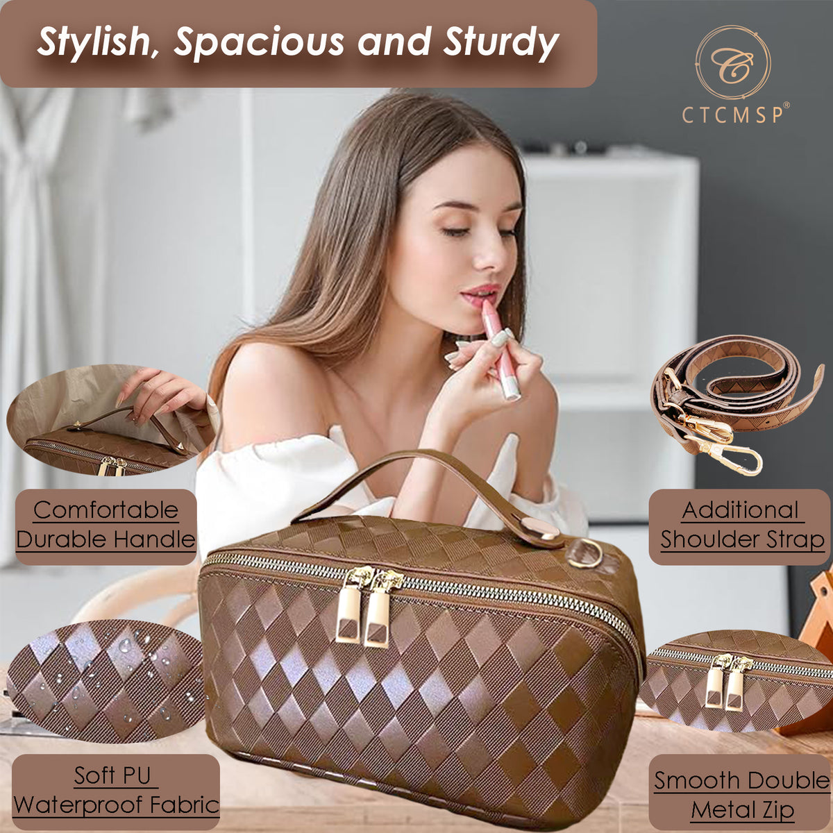 2 in 1 Crossbody Makeup Bag for Women Men,Spacious Leather Cosmetic Bag for Travel Zipper Pouch Gifts