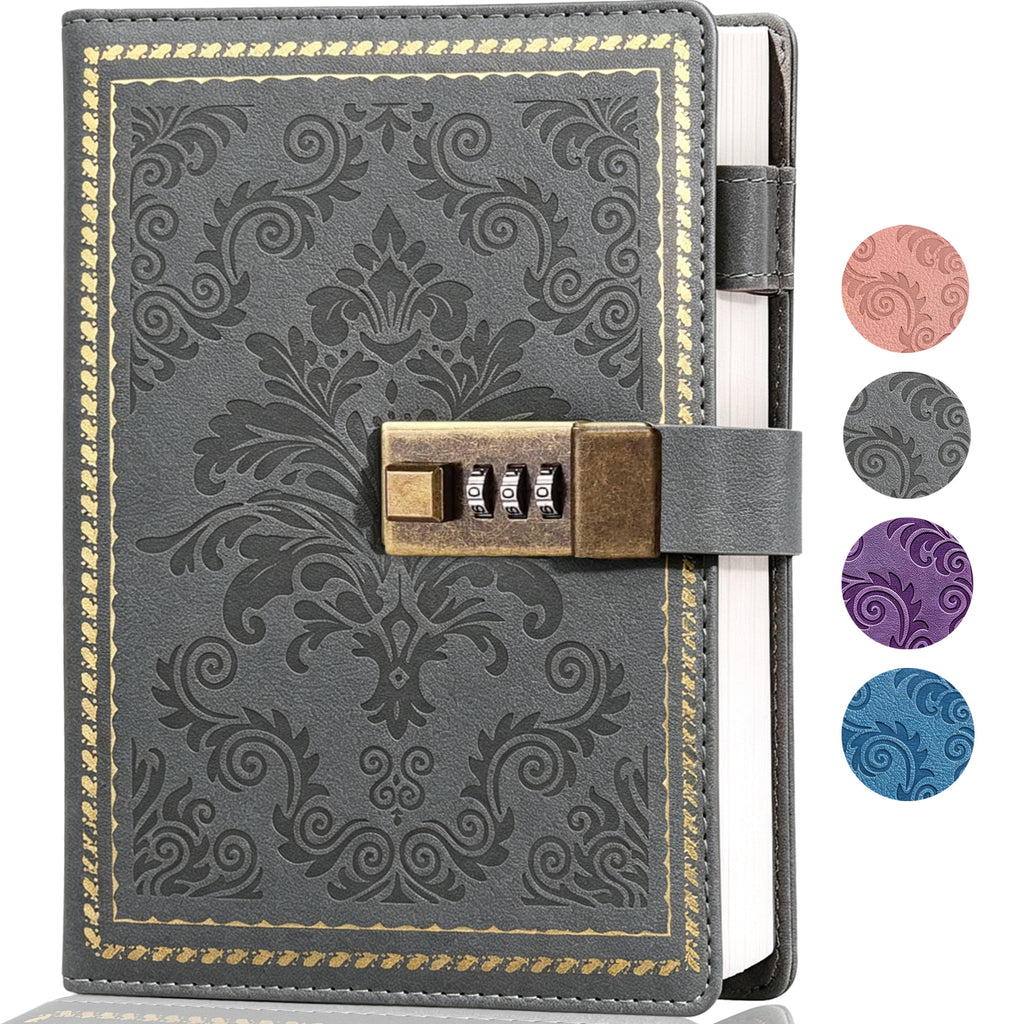 CTCMSP Diary Password Notebook with Lock,Vintage Refillable Personal Secret Locked Leather Journal for Writing Gift,6.3"x8.5"