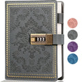 CTCMSP Diary Password Notebook with Lock,Vintage Refillable Personal Secret Locked Leather Journal for Writing Gift,6.3"x8.5"