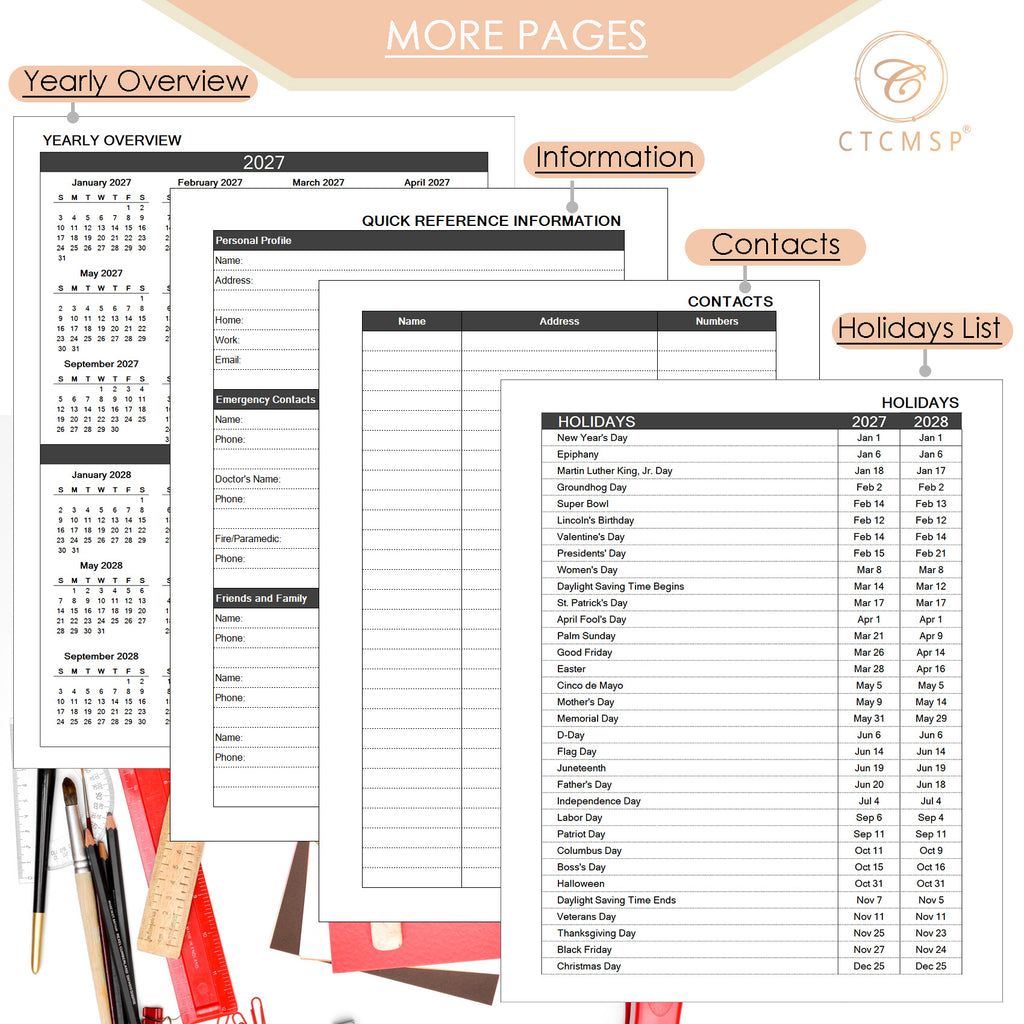 CTCMSP 2027 Planner Weekly Monthly Planner Calendar Notebook(Jan-Dec.2027,6.3"x8.5")Hardcover Daily Agenda Planner 2027 for Office,Home,Schedule,Academic Supplies