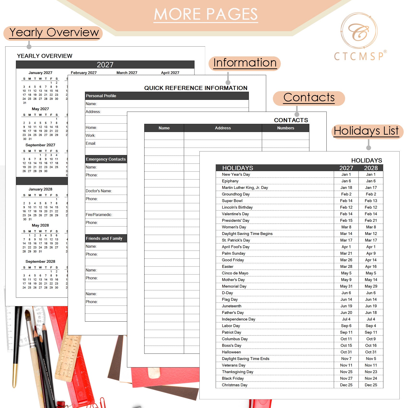 CTCMSP 2027 Planner Weekly Monthly Planner Calendar Notebook(Jan-Dec.2027,6.3"x8.5")Hardcover Daily Agenda Planner 2027 for Office,Home,Schedule,Academic Supplies