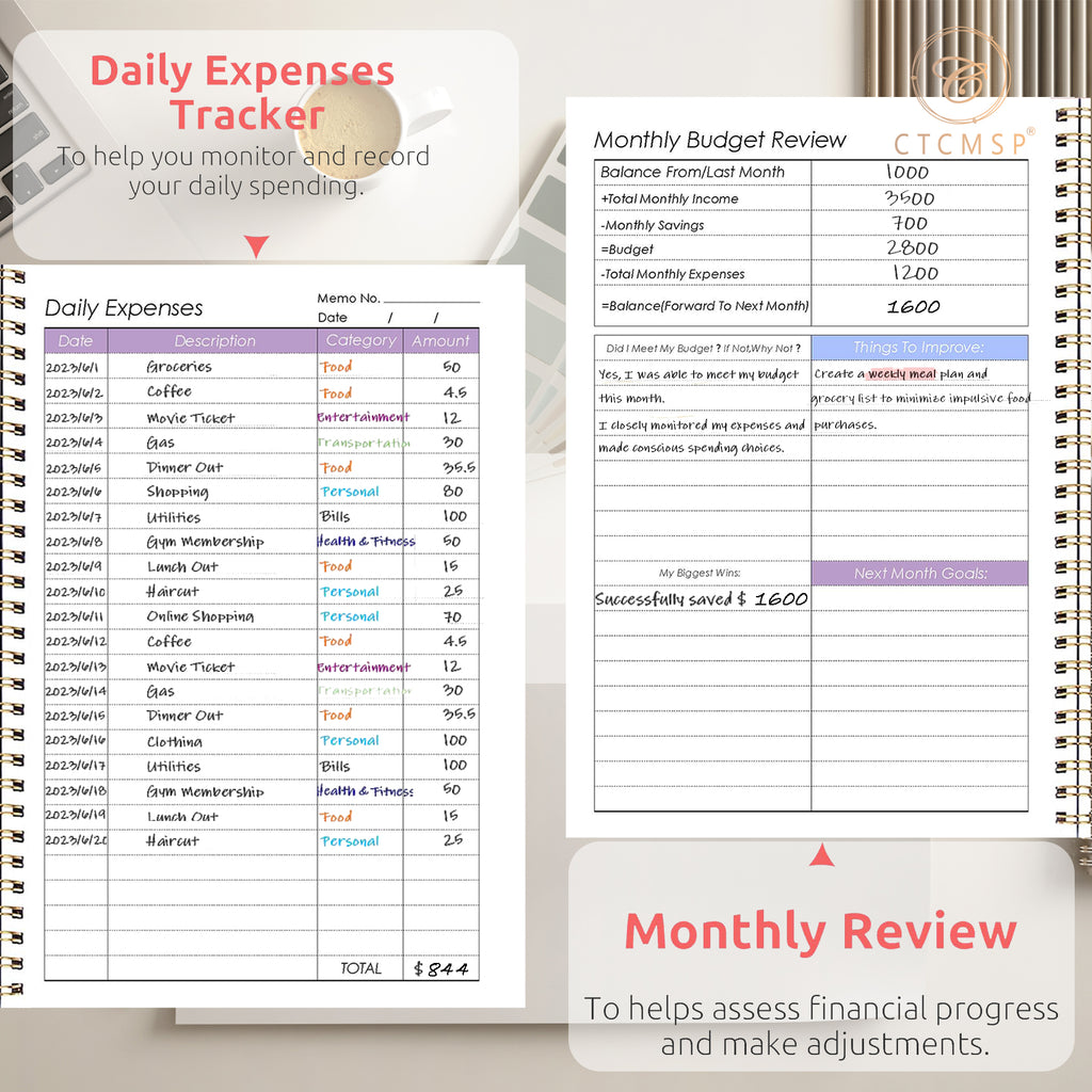 CTCMSP Hardcover Budget Planner-Monthly Budget Book with Expense Tracker Spiral Notebook,Undated 12 Month Bill Organizer & Finance Planner to Manage Your Money