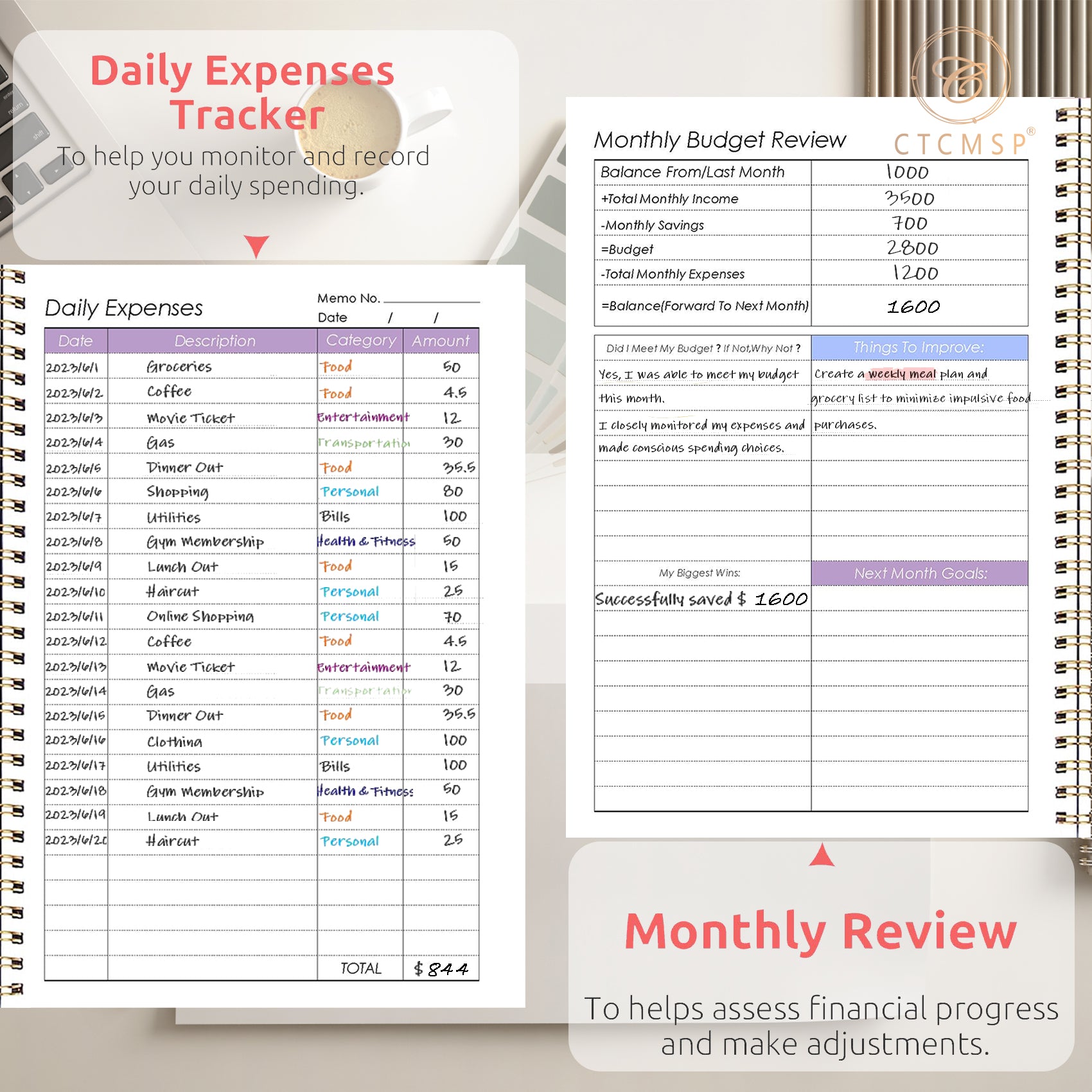 CTCMSP Hardcover Budget Planner-Monthly Budget Book with Expense Tracker Spiral Notebook,Undated 12 Month Bill Organizer & Finance Planner to Manage Your Money