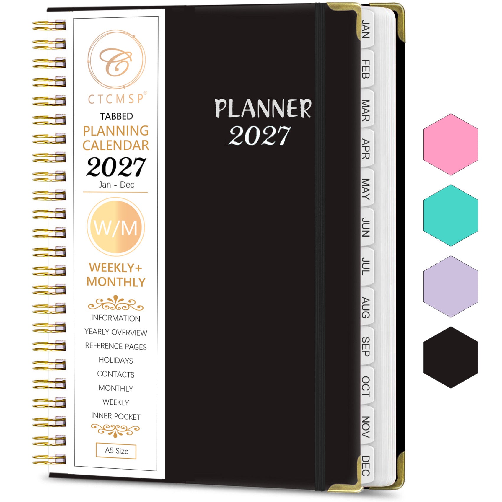 CTCMSP 2027 Planner Weekly Monthly Planner Calendar Notebook(Jan-Dec.2027,6.3"x8.5")Hardcover Daily Agenda Planner 2027 for Office,Home,Schedule,Academic Supplies