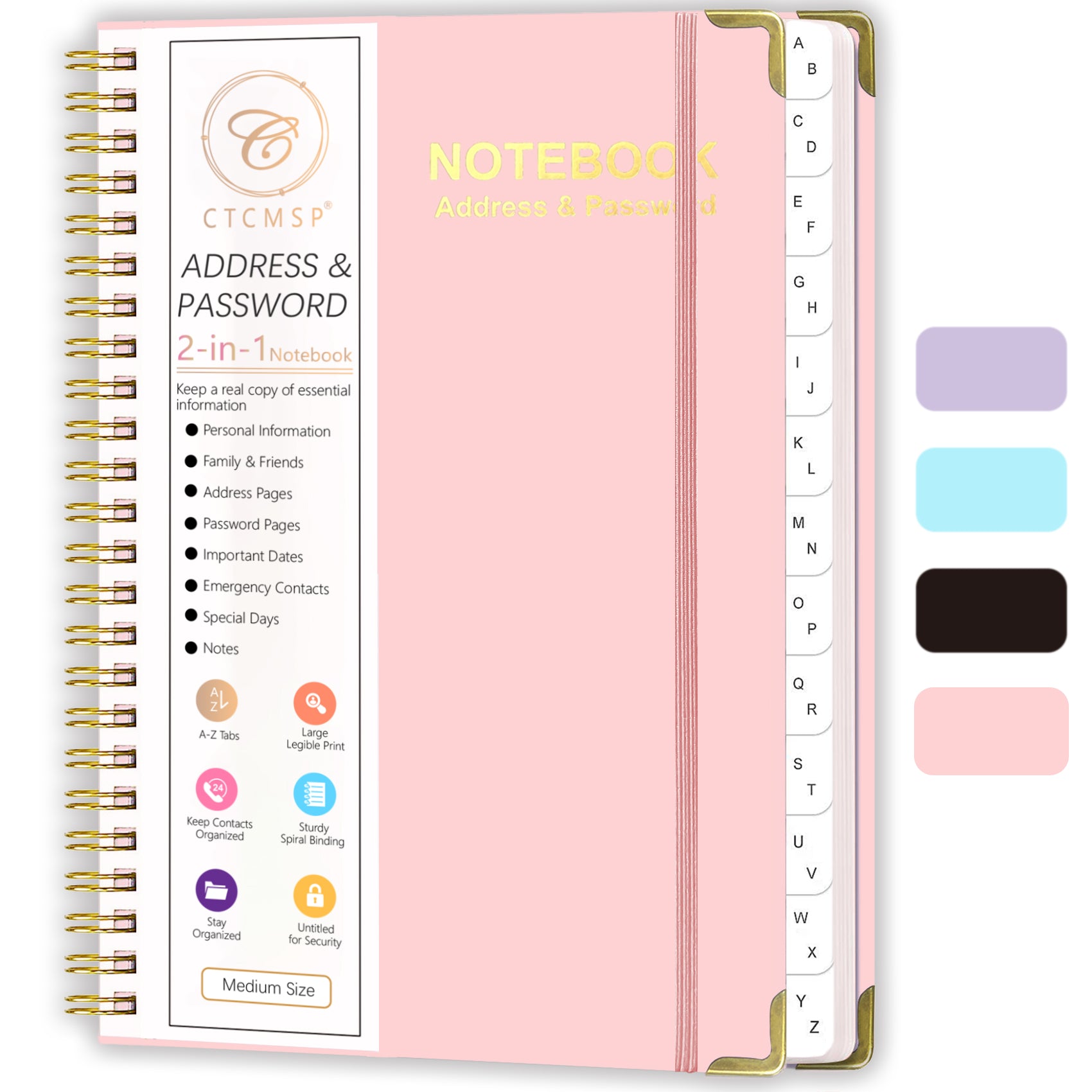 CTCMSP Spiral Address Password Book with Alphabetical Tabs,Large Print Hardcover Notebook,6.3"×8.5"