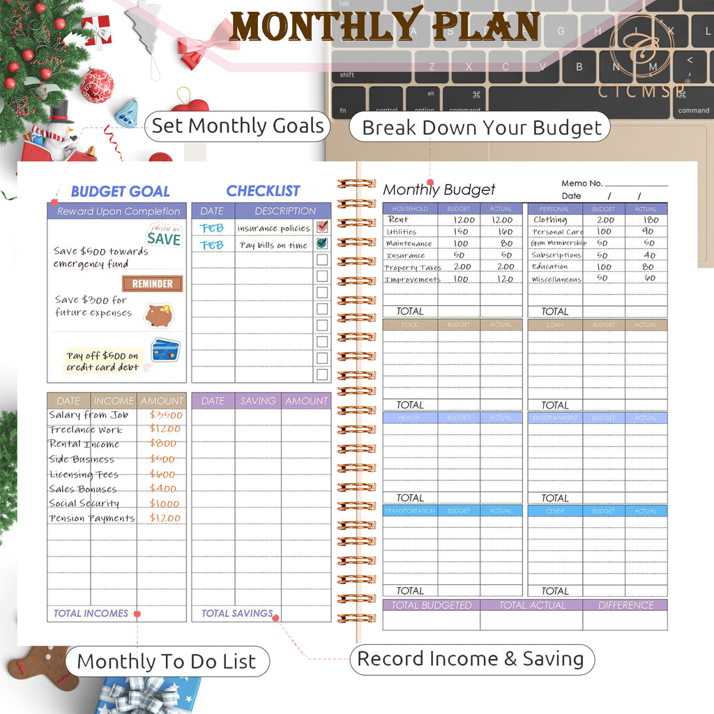 CTCMSP Hardcover Budget Planner-Monthly Budget Book with Expense Tracker Spiral Notebook,Undated 12 Month Bill Organizer & Finance Planner to Manage Your Money