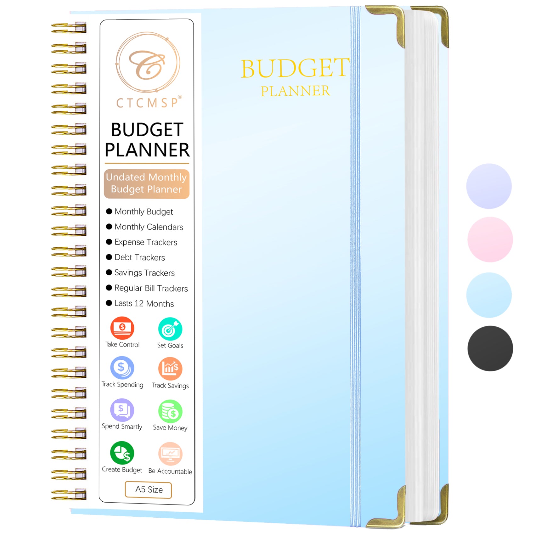 CTCMSP Hardcover Budget Planner-Monthly Budget Book with Expense Tracker Spiral Notebook,Undated 12 Month Bill Organizer & Finance Planner to Manage Your Money