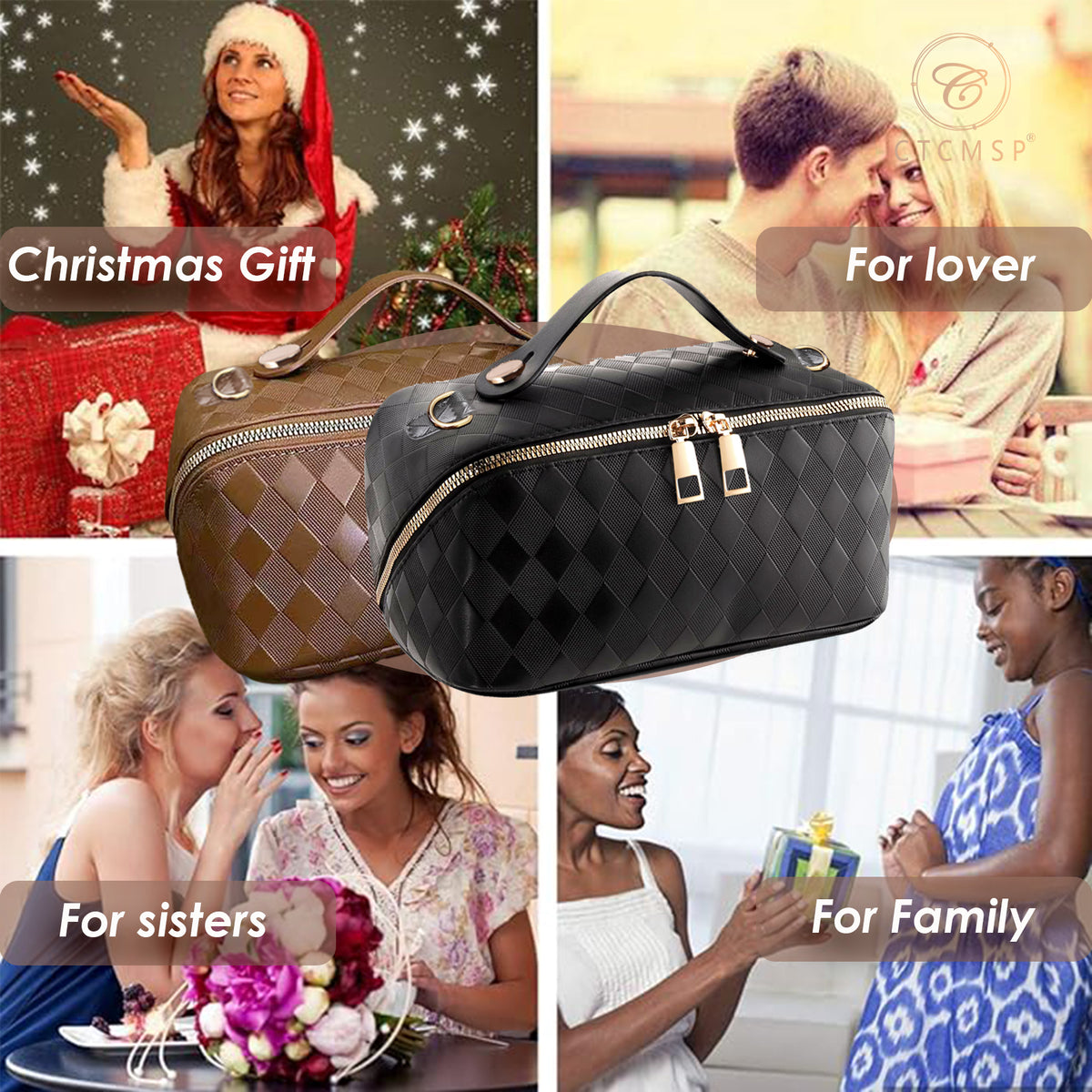 2 in 1 Crossbody Makeup Bag for Women Men,Spacious Leather Cosmetic Bag for Travel Zipper Pouch Gifts