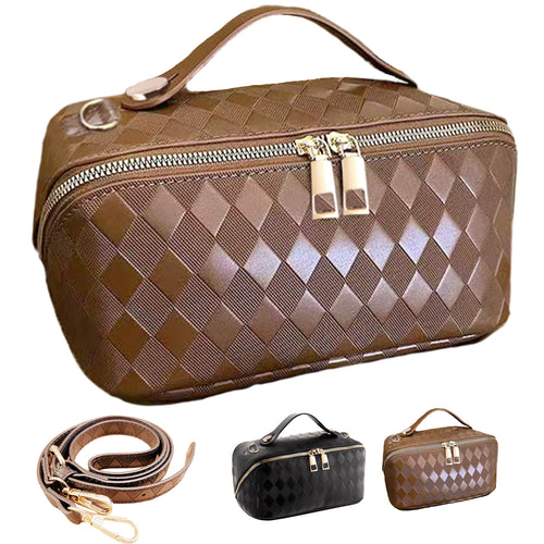 2 in 1 Crossbody Makeup Bag for Women Men,Spacious Leather Cosmetic Bag for Travel Zipper Pouch Gifts