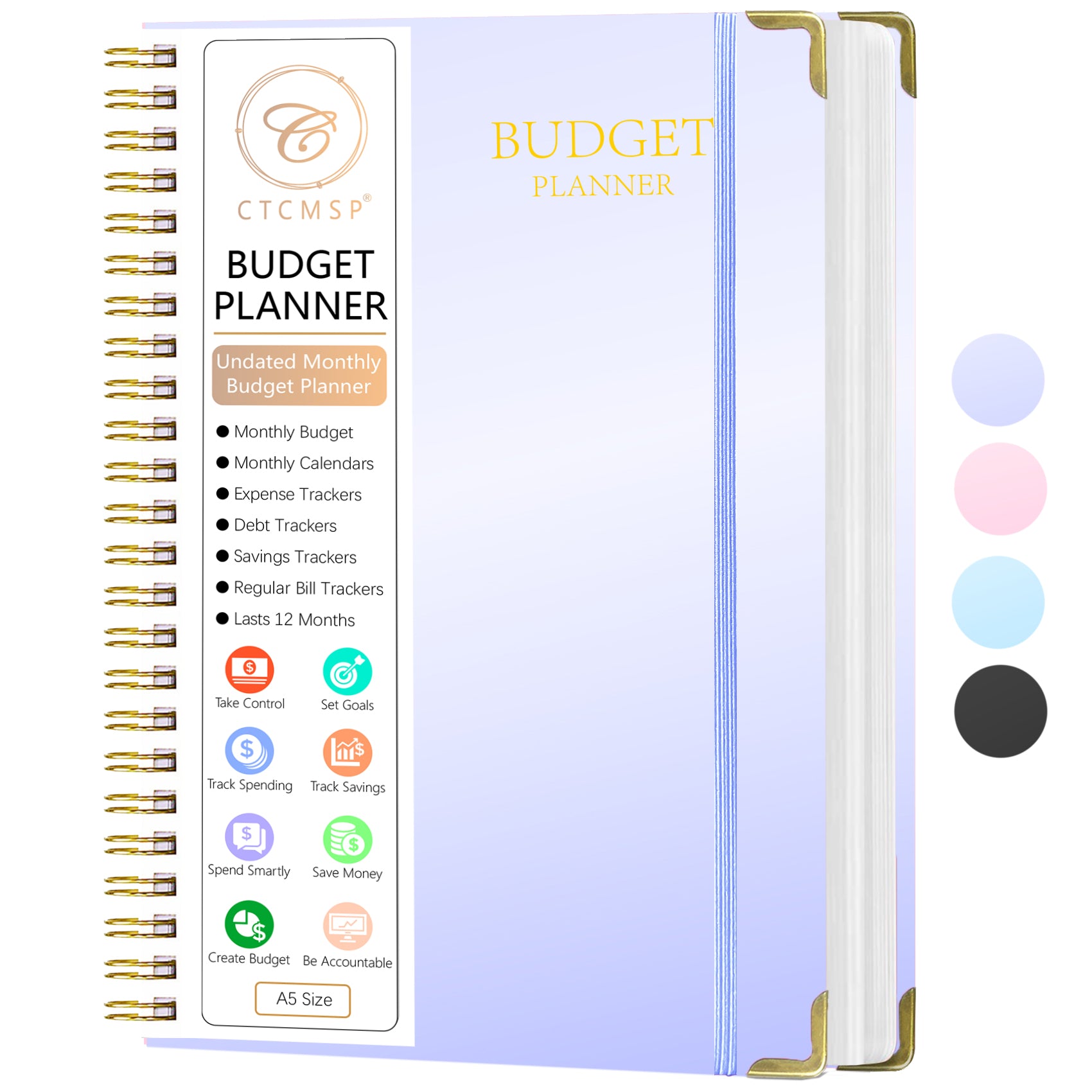 CTCMSP Hardcover Budget Planner-Monthly Budget Book with Expense Tracker Spiral Notebook,Undated 12 Month Bill Organizer & Finance Planner to Manage Your Money