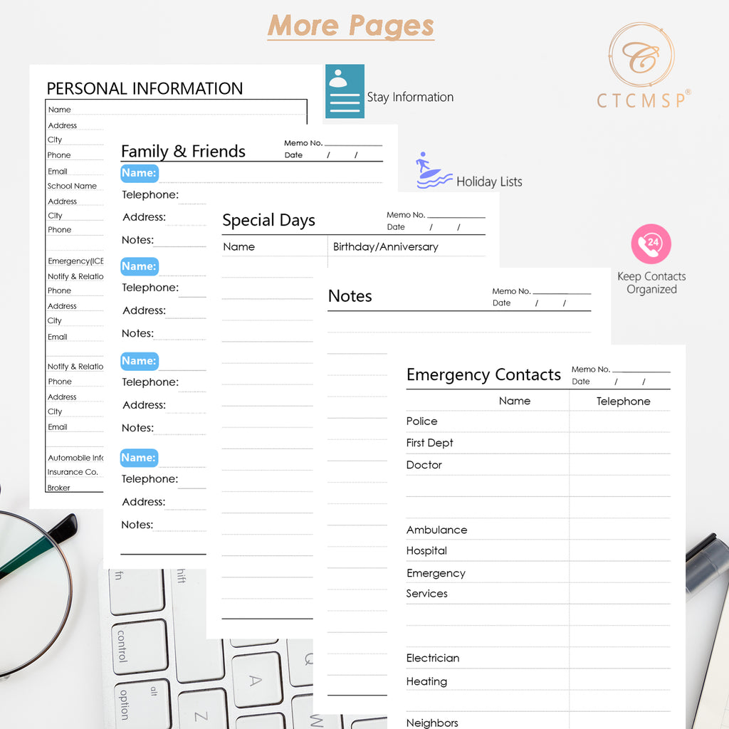 CTCMSP Spiral Address Password Book with Alphabetical Tabs,Large Print Hardcover Notebook,6.3"×8.5"