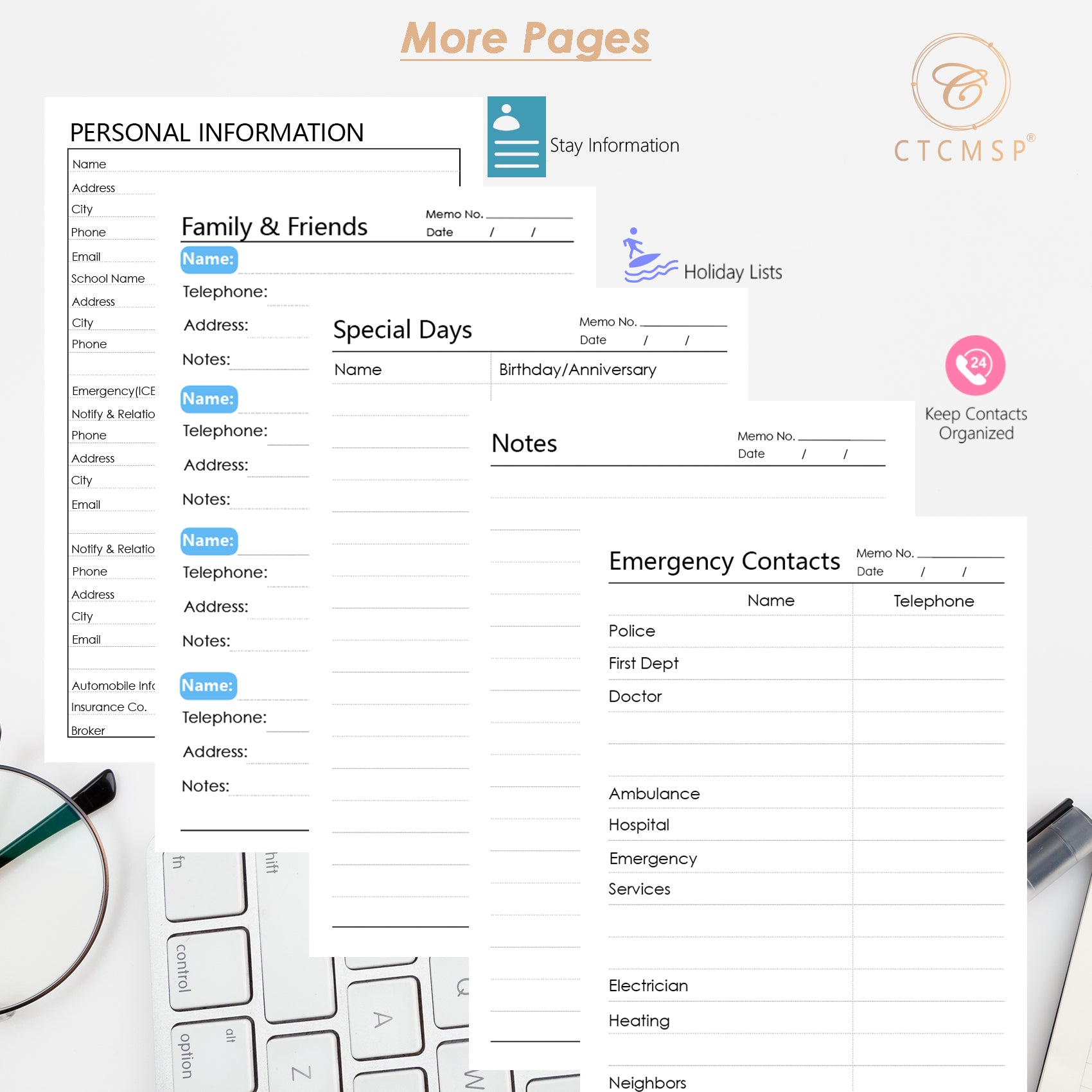 CTCMSP Spiral Address Password Book with Alphabetical Tabs,Large Print Hardcover Notebook,6.3"×8.5"