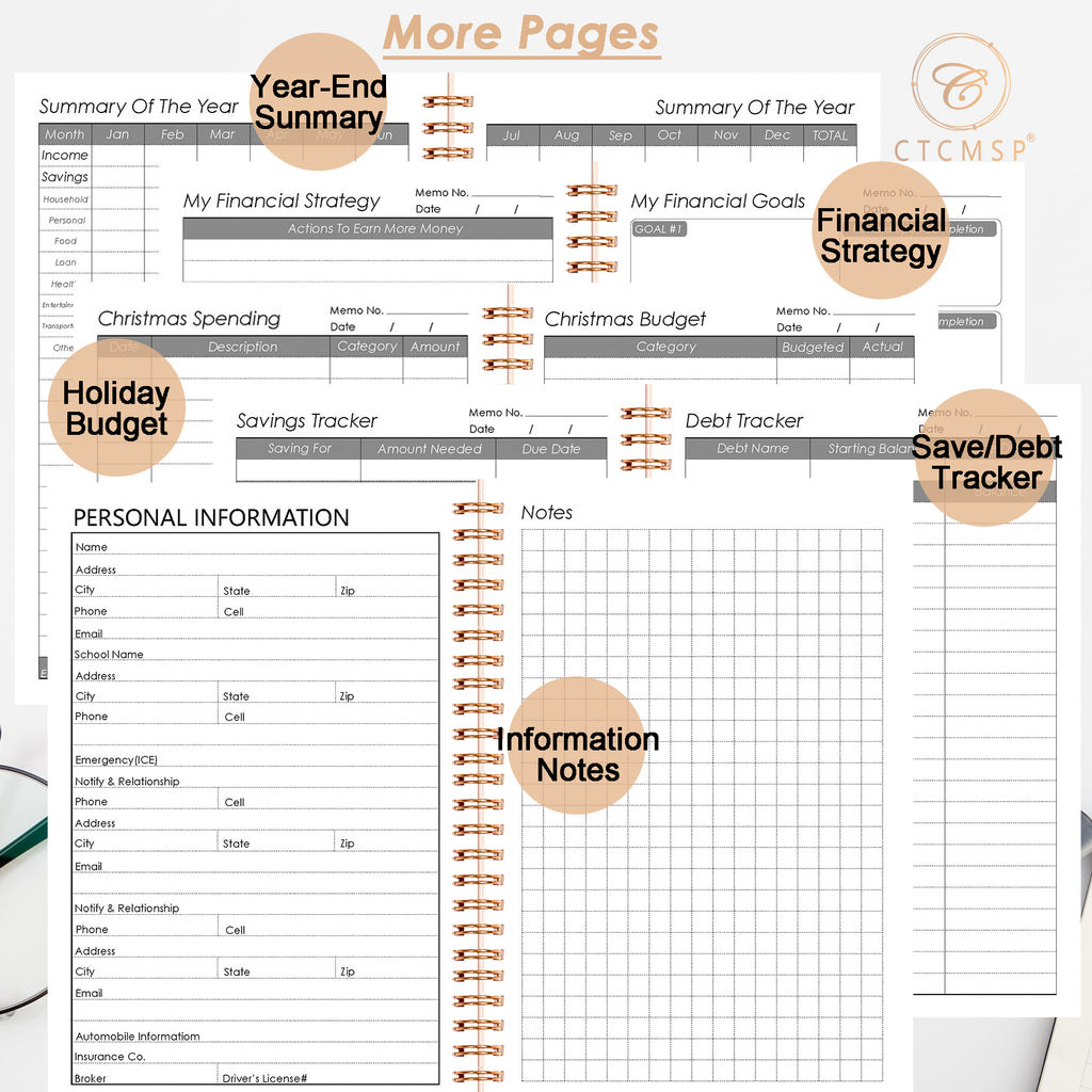 CTCMSP Hardcover Budget Planner-Monthly Budget Book with Expense Tracker Spiral Notebook,Undated 12 Month Bill Organizer & Finance Planner to Manage Your Money