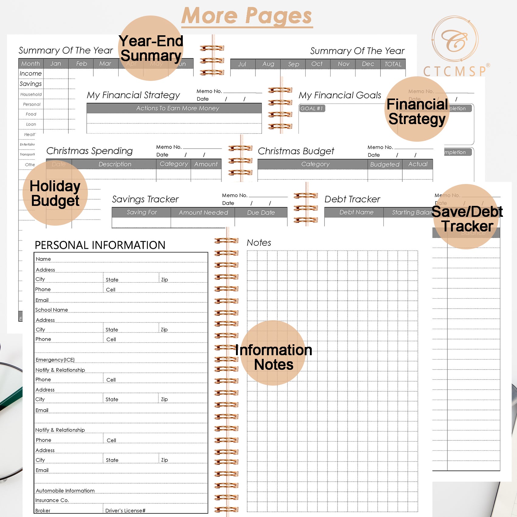 CTCMSP Hardcover Budget Planner-Monthly Budget Book with Expense Tracker Spiral Notebook,Undated 12 Month Bill Organizer & Finance Planner to Manage Your Money