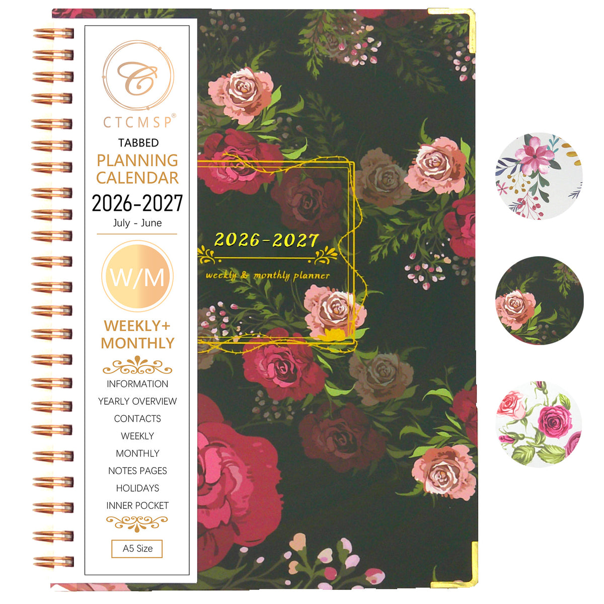 Planner 2026-2027 Calendar Notebook(Jul.2026-Jun.2027,6.3"x8.5") Weekly Monthly Planner for Women Men 2026-2027 Planner Supplies-Flower