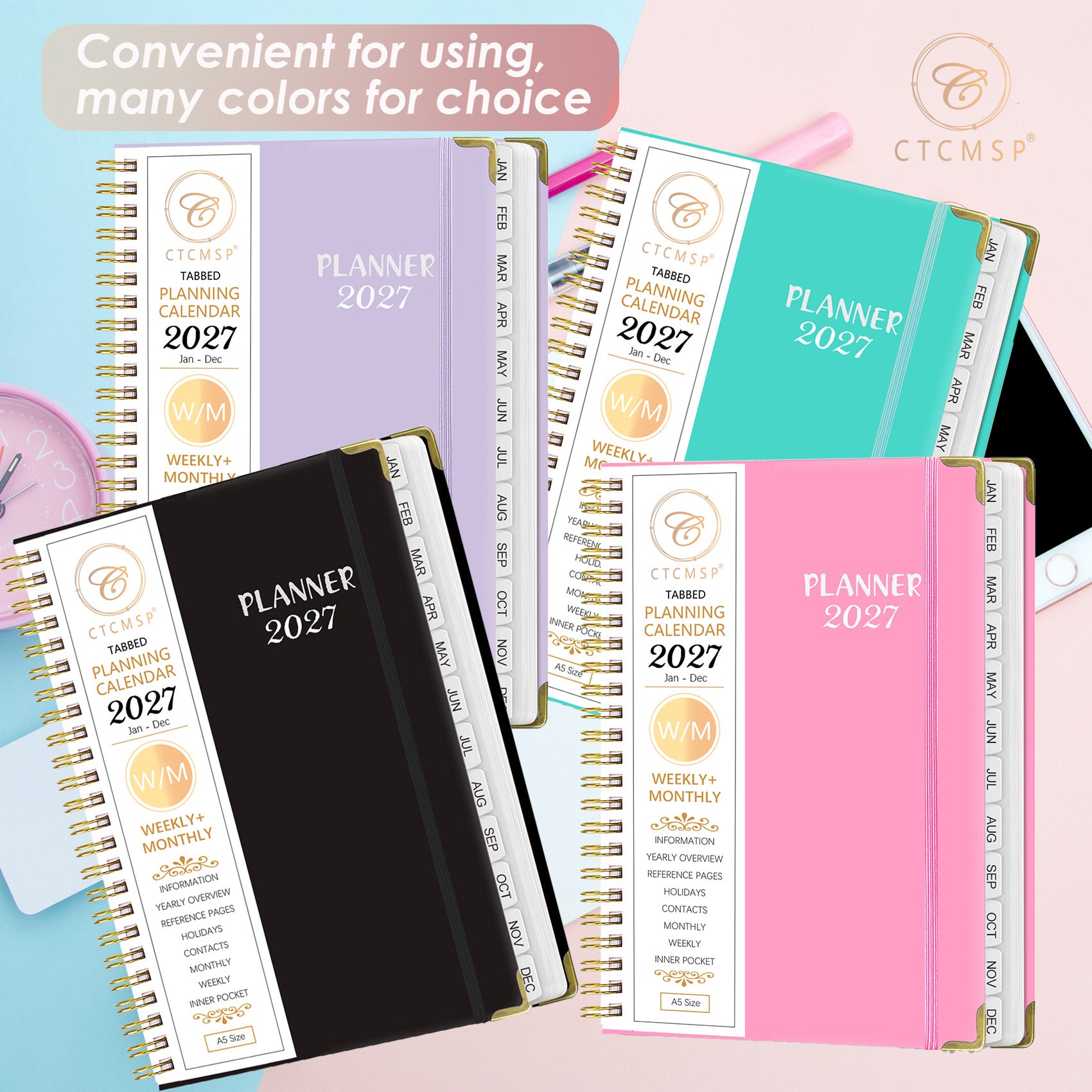 CTCMSP 2027 Planner Weekly Monthly Planner Calendar Notebook(Jan-Dec.2027,6.3"x8.5")Hardcover Daily Agenda Planner 2027 for Office,Home,Schedule,Academic Supplies